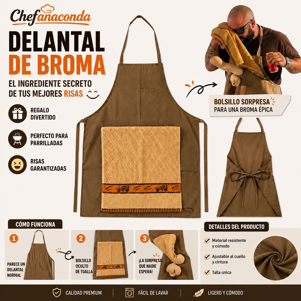 Chefanaconda™️| Delantal de Broma con Bolsillo sorpresa